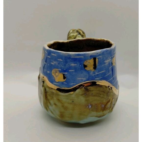 Handmade Coffee Mug - Gold Hearts - Braided Handle - Tea Cup - Picture 2 of 9